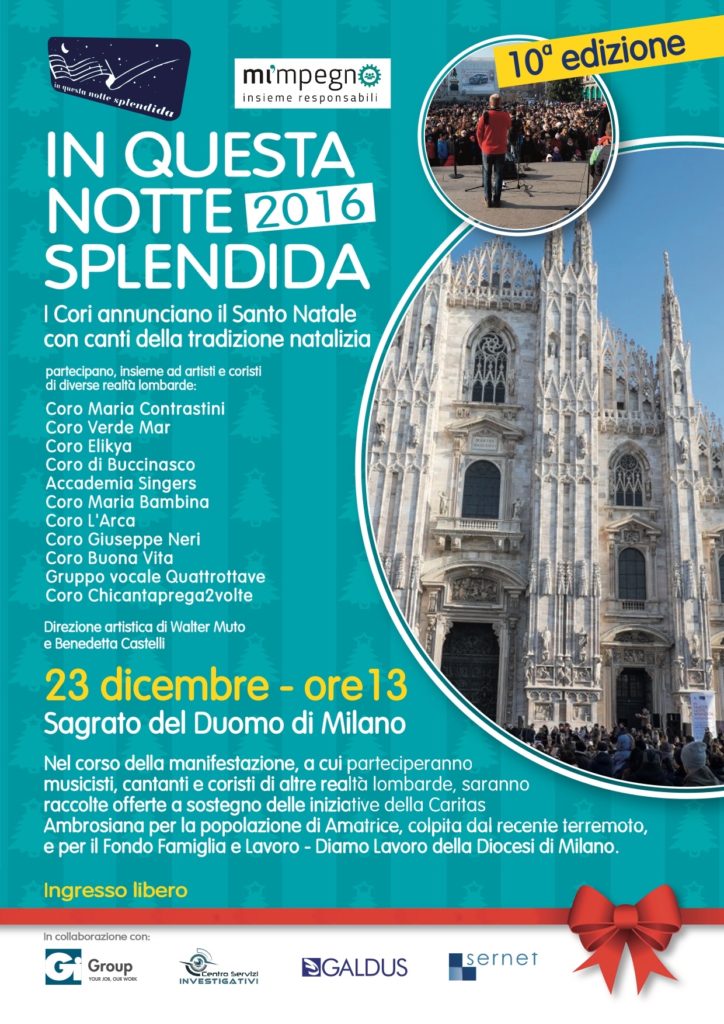 Locandina evento di canti natalizi di In questa notte splendida 2016